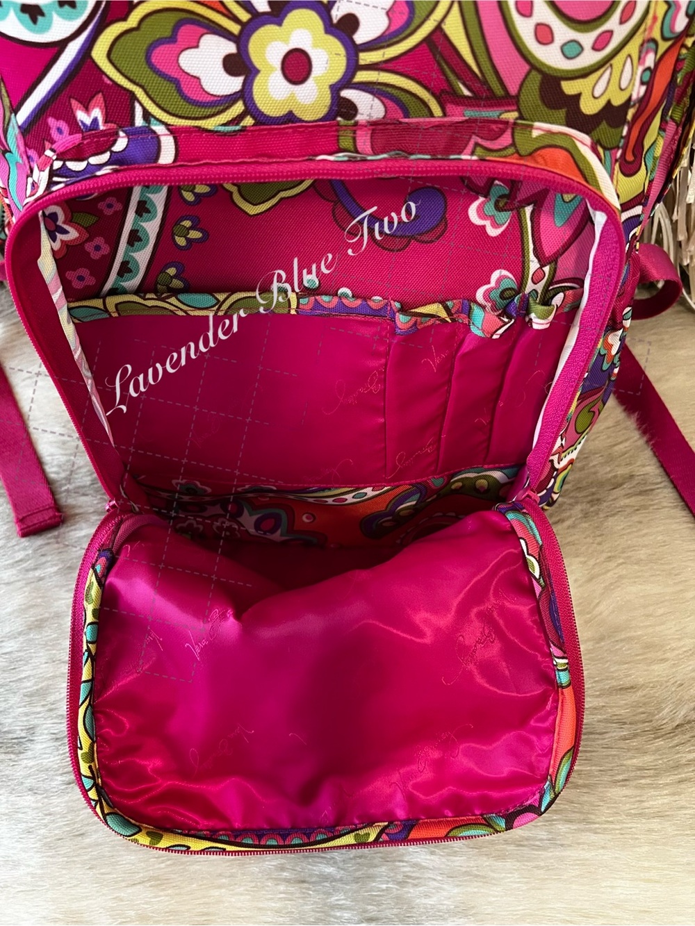 VERA BRADLEY Pink Swirls 2014 Lighten Up Essential Backpack Green Paisley Floral - Picture 6 of 17